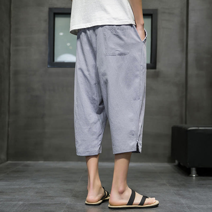 Buddha Stones Summer Men's Linen Drawstring Cropped Pants With Pockets - image 20