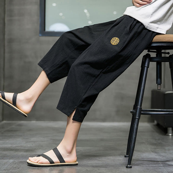 Buddha Stones Summer Men's Linen Drawstring Cropped Pants With Pockets - image 17