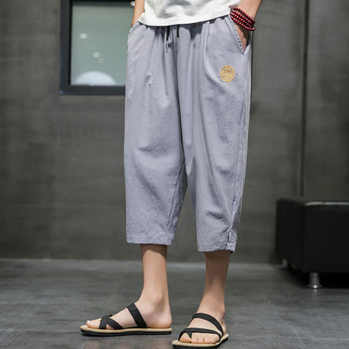 Buddha Stones Summer Men's Linen Drawstring Cropped Pants With Pockets - image 22