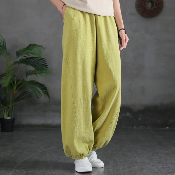 Buddha Stones Plain Color Ramie Linen Cotton Pants With Pockets - YellowGreen - US4,UK/AU8,EU36 (L) - image 16