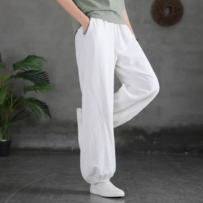 Buddha Stones Plain Color Ramie Linen Cotton Pants With Pockets - White - US4,UK/AU8,EU36 (L) - image 24