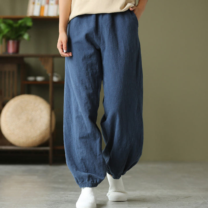 Buddha Stones Plain Color Ramie Linen Cotton Pants With Pockets - SteelBlue - US4,UK/AU8,EU36 (L) - image 42