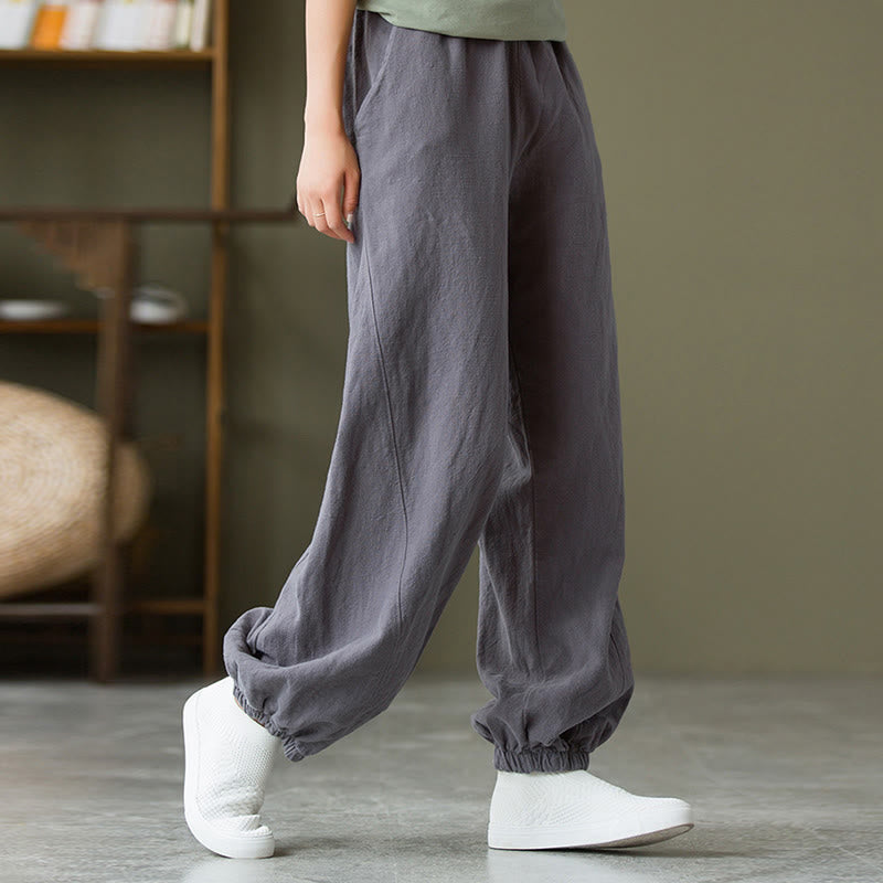 Buddha Stones Plain Color Ramie Linen Cotton Pants With Pockets - image 4