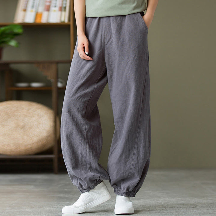 Buddha Stones Plain Color Ramie Linen Cotton Pants With Pockets - image 6