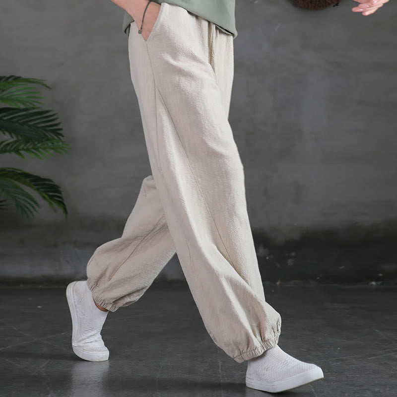 Buddha Stones Plain Color Ramie Linen Cotton Pants With Pockets - image 12