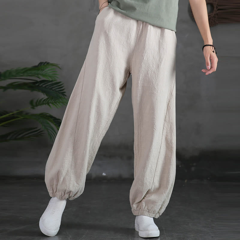 Buddha Stones Plain Color Ramie Linen Cotton Pants With Pockets - image 10
