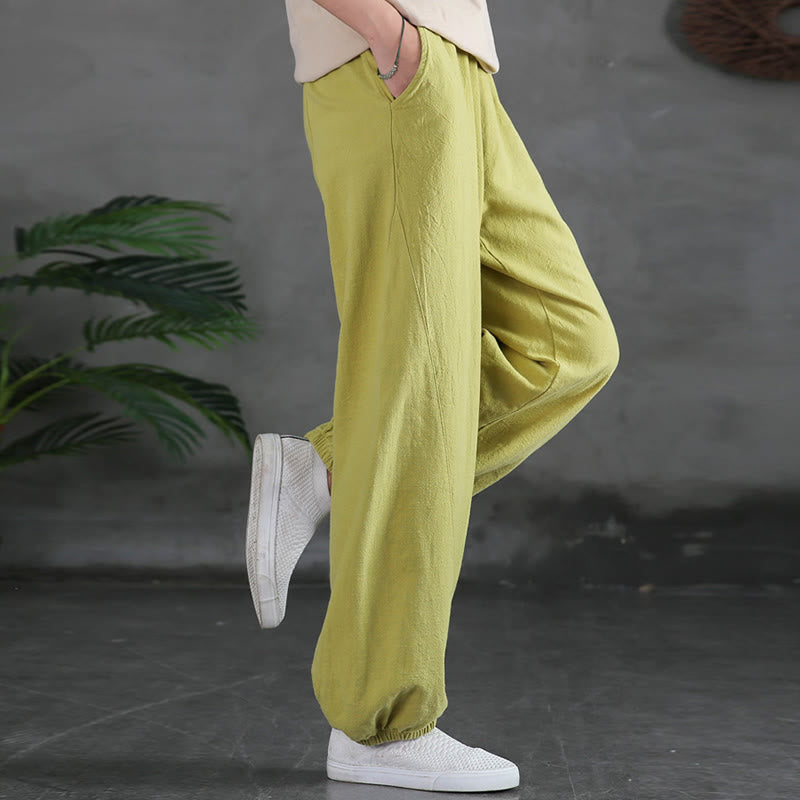 Buddha Stones Plain Color Ramie Linen Cotton Pants With Pockets - image 19