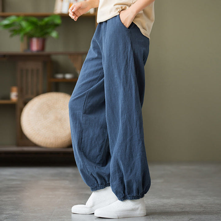 Buddha Stones Plain Color Ramie Linen Cotton Pants With Pockets - image 44