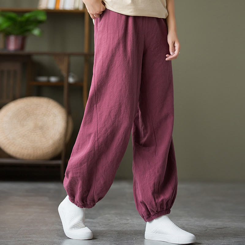 Buddha Stones Plain Color Ramie Linen Cotton Pants With Pockets - image 52