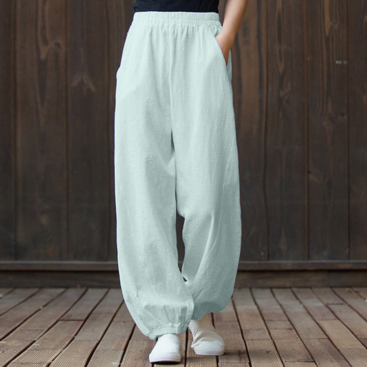 Buddha Stones Plain Color Ramie Linen Cotton Pants With Pockets - image 60