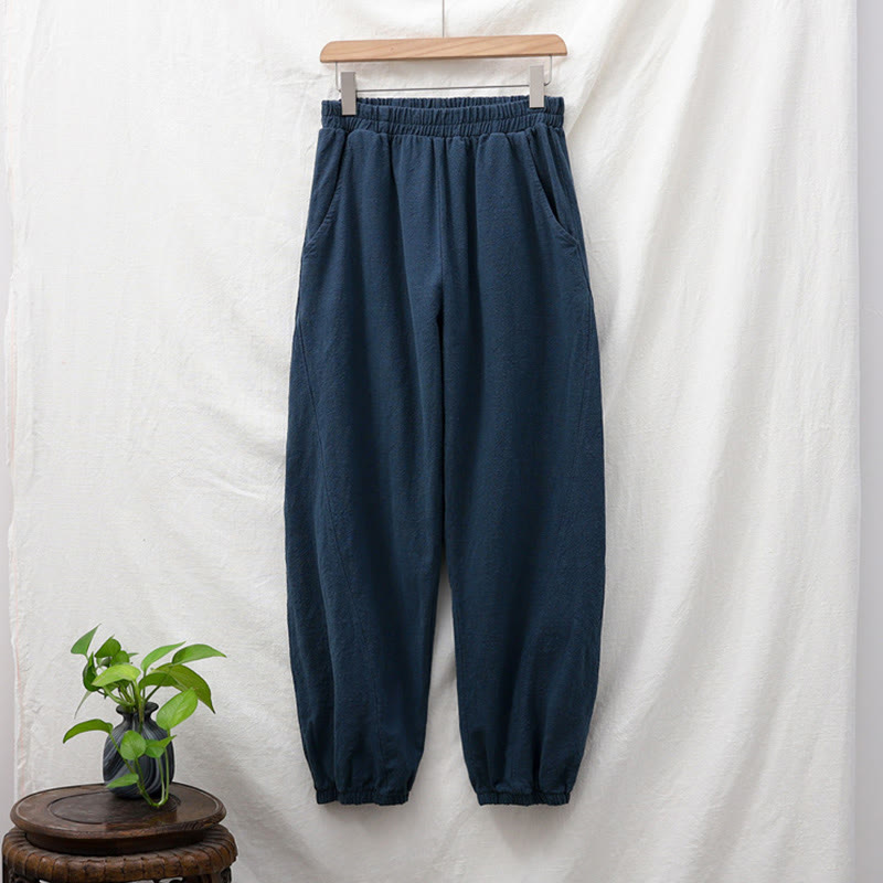 Buddha Stones Plain Color Ramie Linen Cotton Pants With Pockets - image 48