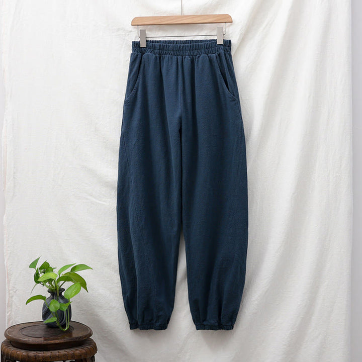 Buddha Stones Plain Color Ramie Linen Cotton Pants With Pockets - image 48