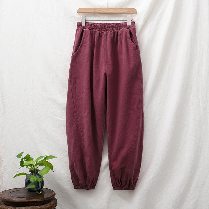 Buddha Stones Plain Color Ramie Linen Cotton Pants With Pockets - image 58