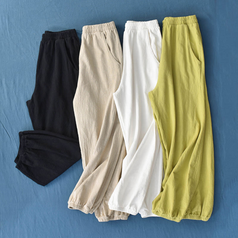 Buddha Stones Plain Color Ramie Linen Cotton Pants With Pockets - image 2