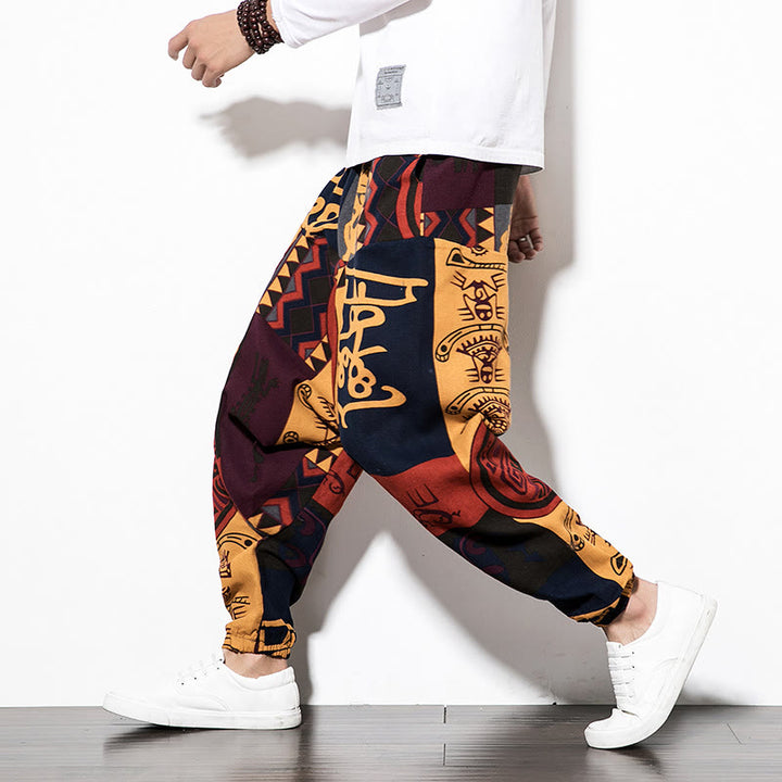 Buddha Stones Red Brown Graffiti Bird Print Men's Harem Pants With Pockets - SandyBrown - US/UK/AU44,EU54 (5XL) - image 0