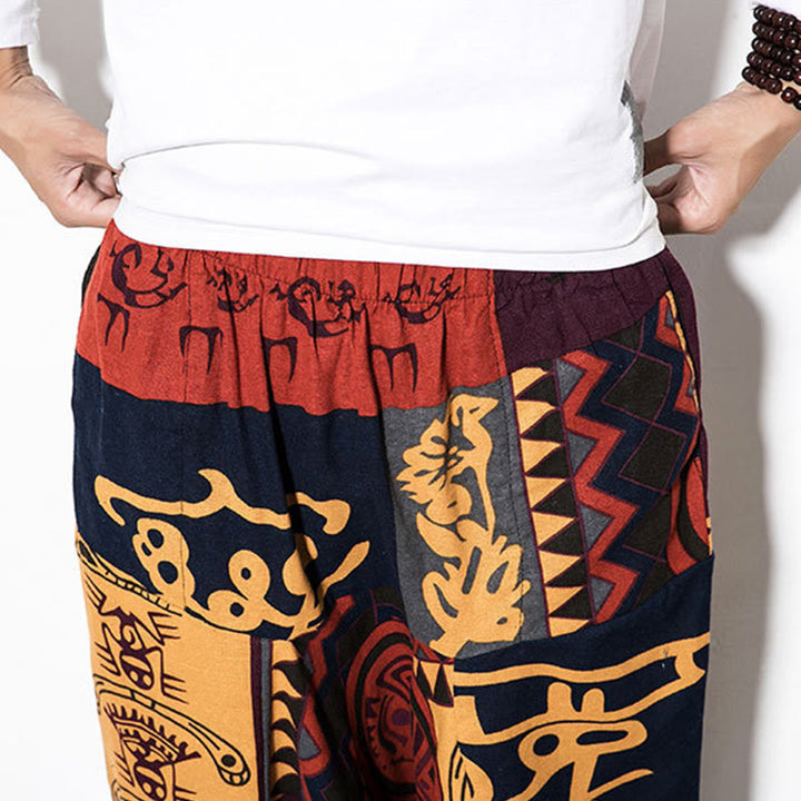 Buddha Stones Red Brown Graffiti Bird Print Men's Harem Pants With Pockets - image 5