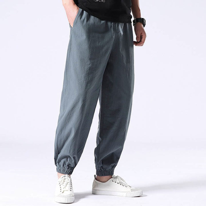 Buddha Stones White Crane Embroidery Design Drawstring Men's Harem Pants With Pockets - image 2