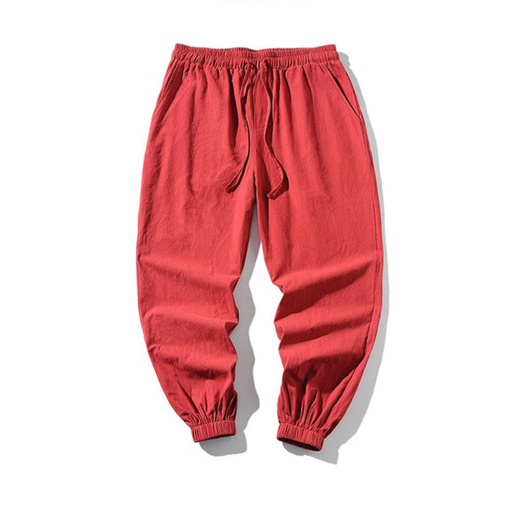 Buddha Stones White Crane Embroidery Design Drawstring Men's Harem Pants With Pockets - image 19