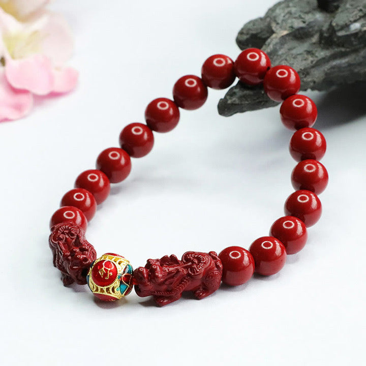 Buddha Stones Cinnabar Double PIXIU Keep Away Evil Spirits Bracelet - image 9