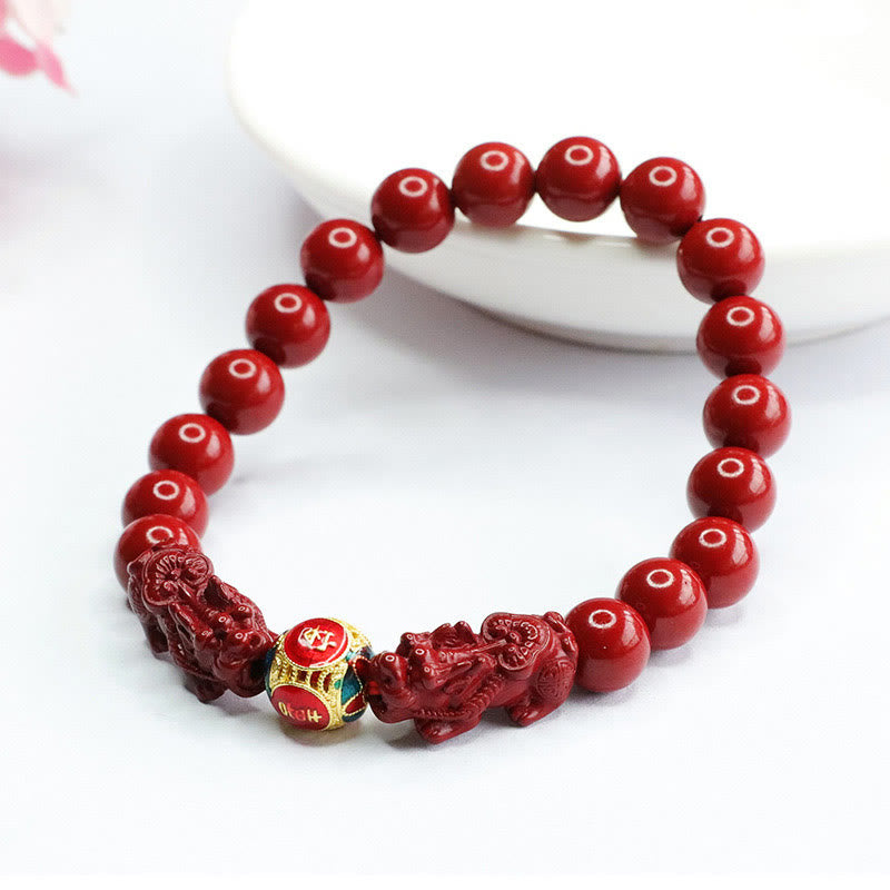 Buddha Stones Cinnabar Double PIXIU Keep Away Evil Spirits Bracelet - image 3