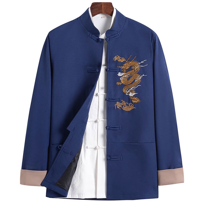 Buddha Stones Dragon Embroidery Frog-button Polyester Men's Jacket Shirt Clothing With Pockets - image 19