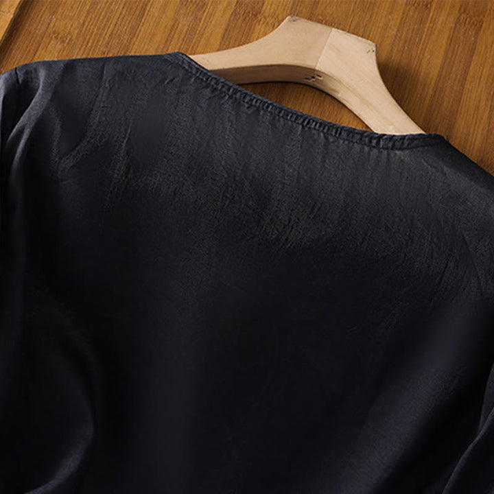 Buddha Stones Ethnic Embroidery Crew Neck Cotton Linen Pullover Clothing - image 10