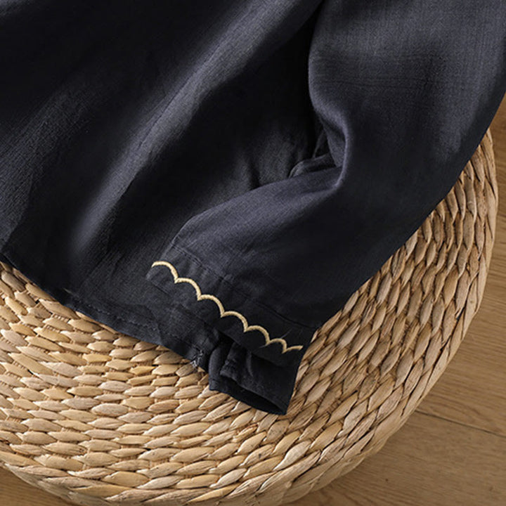 Buddha Stones Ethnic Embroidery Crew Neck Cotton Linen Pullover Clothing - image 9