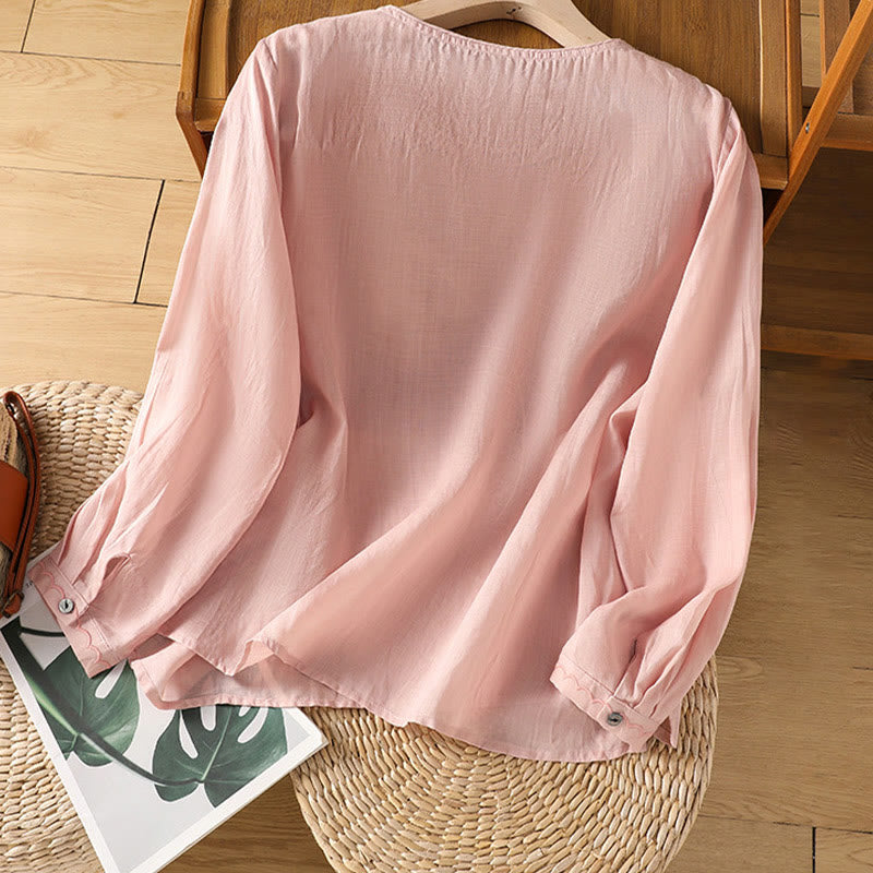 Buddha Stones Ethnic Embroidery Crew Neck Cotton Linen Pullover Clothing - image 20