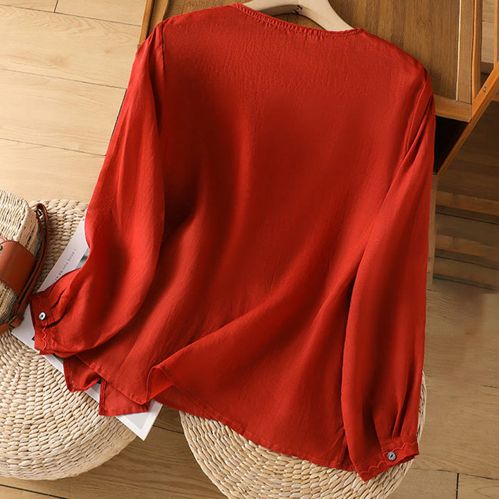 Buddha Stones Ethnic Embroidery Crew Neck Cotton Linen Pullover Clothing - image 12