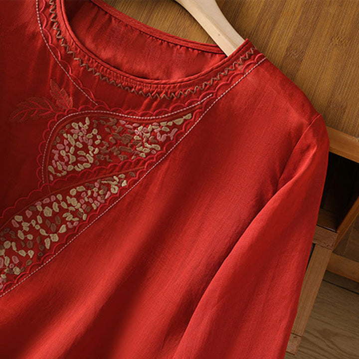 Buddha Stones Ethnic Embroidery Crew Neck Cotton Linen Pullover Clothing - image 14