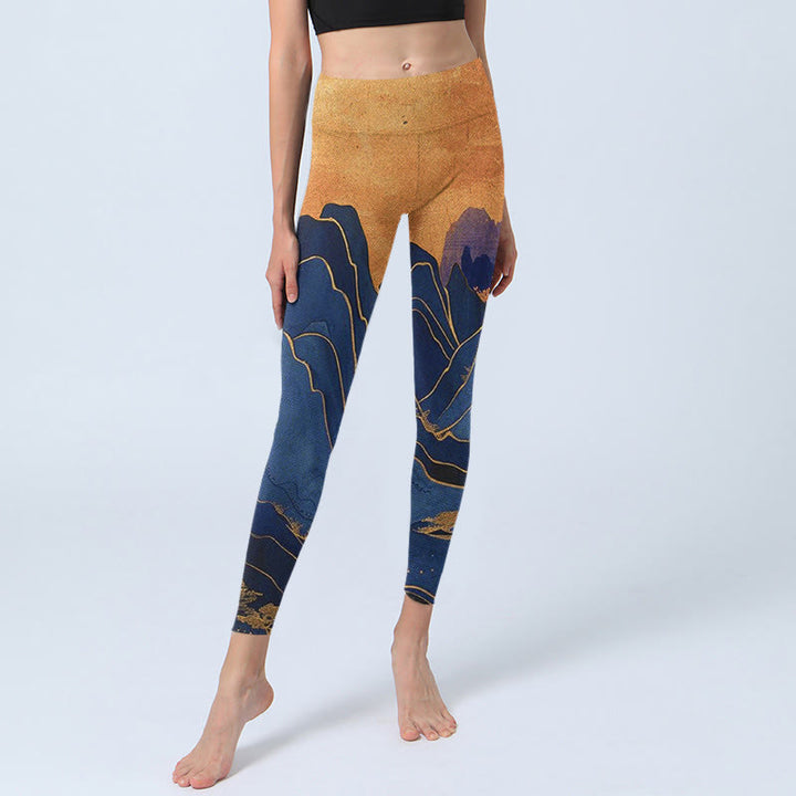 Buddha Stones Dark Blue Mountain Sunset Print Fitness Leggings Women's Yoga Pants - image 6