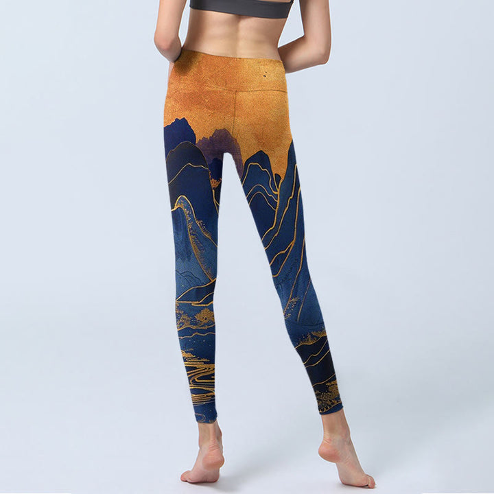 Buddha Stones Dark Blue Mountain Sunset Print Fitness Leggings Women's Yoga Pants - image 7