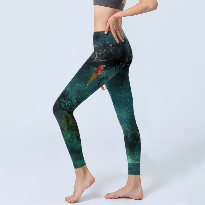 Buddha Stones Pond Koi Fish Rocks Print Sports Leggings Women's Yoga Pants - image 3