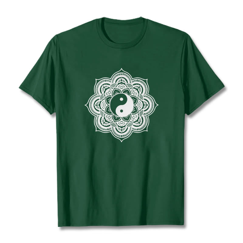 Buddha Stones Mandala Yin Yang Cotton Tee T-shirt - ForestGreen - 2XL - image 9