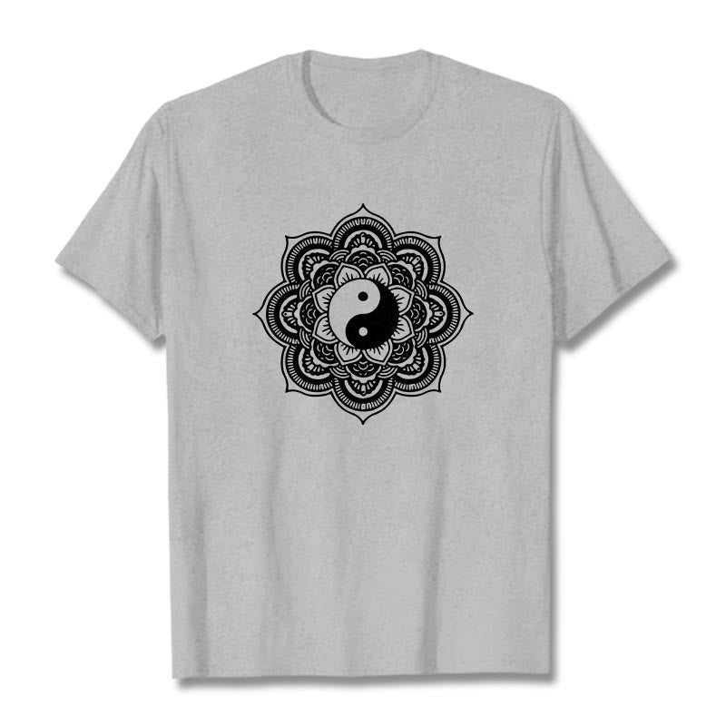 Buddha Stones Mandala Yin Yang Cotton Tee T-shirt - LightGrey - 2XL - image 18