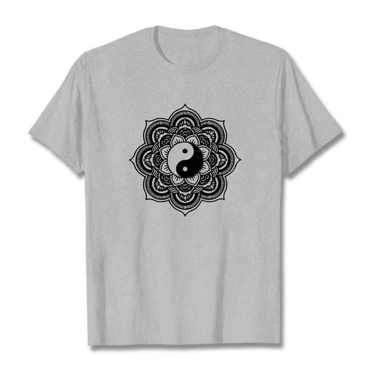 Buddha Stones Mandala Yin Yang Cotton Tee T-shirt - LightGrey - 2XL - image 18