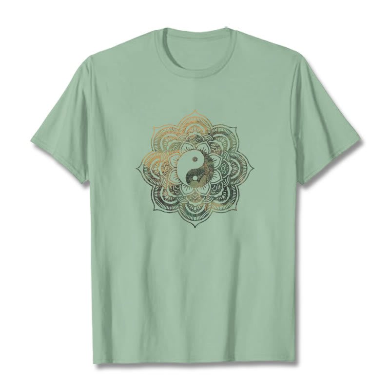 Buddha Stones Mandala Yin Yang Cotton Tee T-shirt - PaleGreen - 2XL - image 11