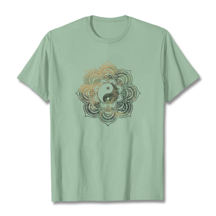 Buddha Stones Mandala Yin Yang Cotton Tee T-shirt - PaleGreen - 2XL - image 11