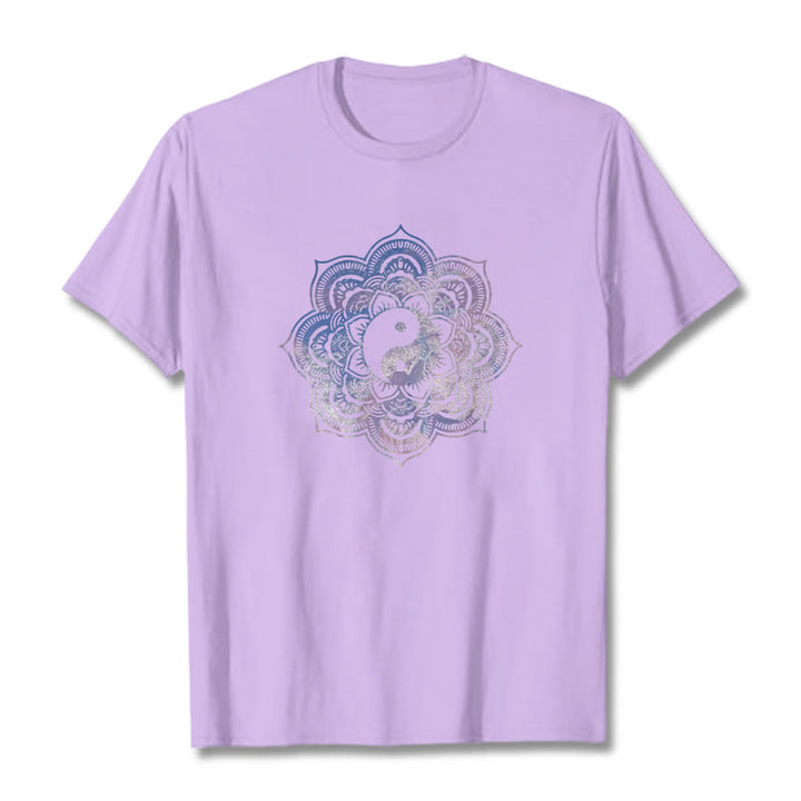 Buddha Stones Mandala Yin Yang Cotton Tee T-shirt - Plum - 2XL - image 3
