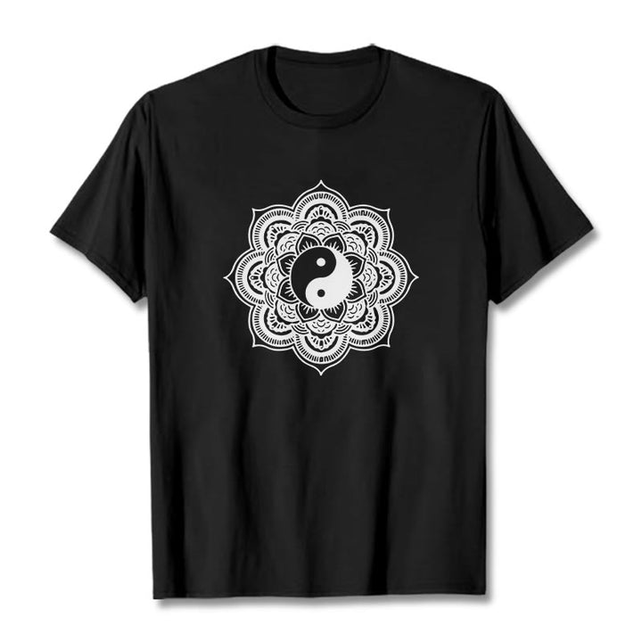 Buddha Stones Mandala Yin Yang Cotton Tee T-shirt - Black - 2XL - image 5