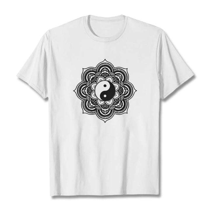 Buddha Stones Mandala Yin Yang Cotton Tee T-shirt - White - 2XL - image 13