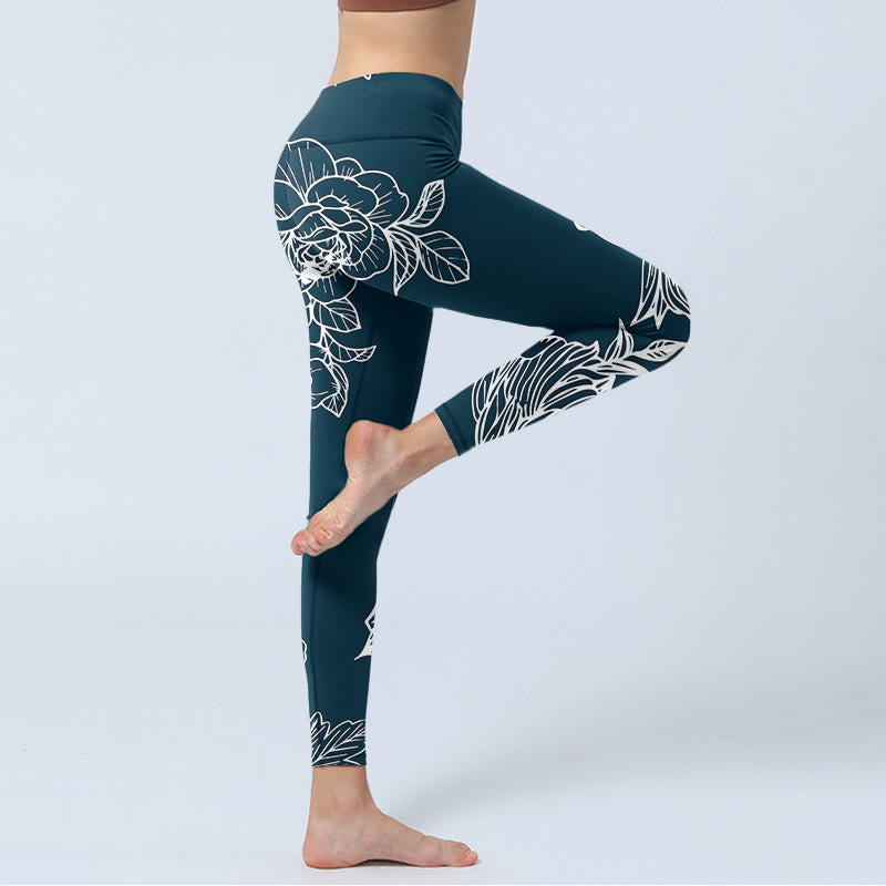 Buddha Stones Peony Epiphyllum Flowers Print Gym Fitness Leggings Women's Yoga Pants - image 5