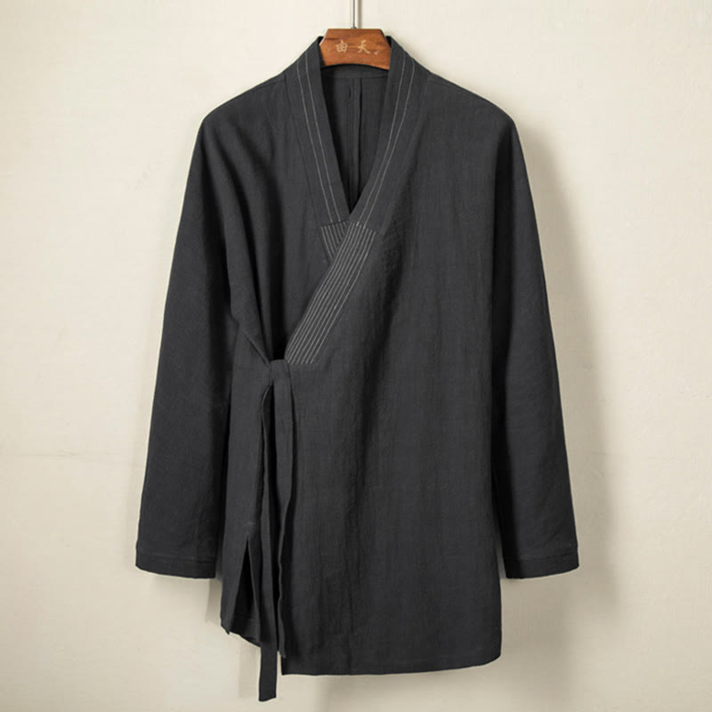 Buddha Stones Simple Fall Lace-up Cotton Linen Men Jacket Coat Zen Clothing - image 6