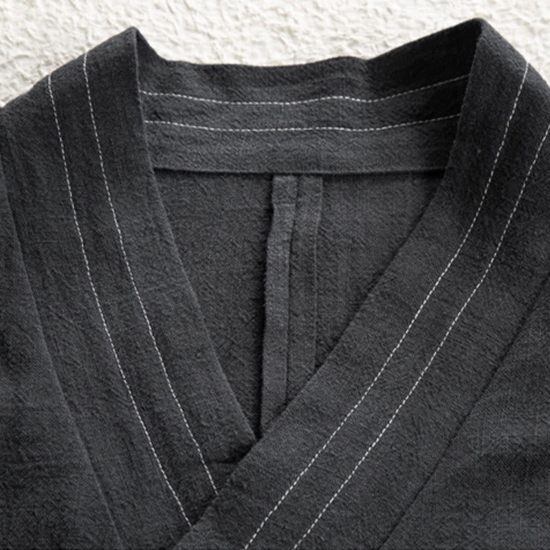 Buddha Stones Simple Fall Lace-up Cotton Linen Men Jacket Coat Zen Clothing - image 8