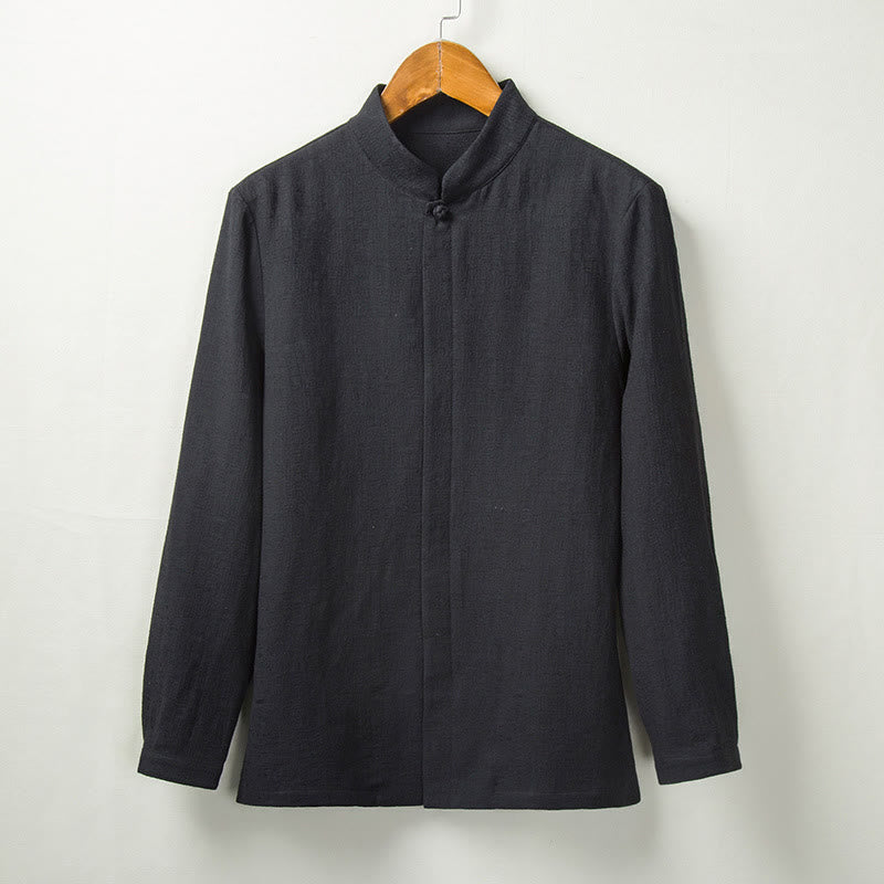 Buddha Stones Fall Solid Long Sleeve Button Shirt Cotton Linen Men Clothing - Black - US/UK/AU44,EU54 (4XL) - image 4