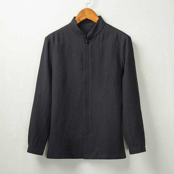 Buddha Stones Fall Solid Long Sleeve Button Shirt Cotton Linen Men Clothing - Black - US/UK/AU44,EU54 (4XL) - image 4