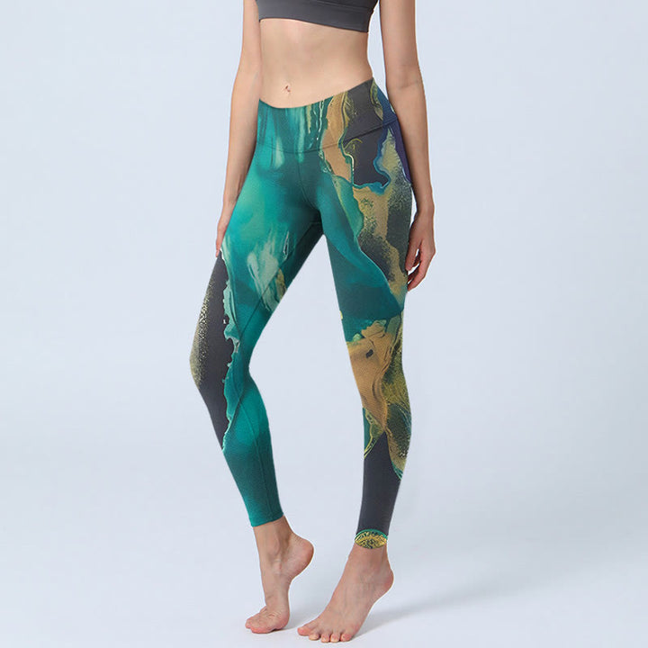 Buddha Stones DarkCyan Natural Landscapes Exercise Leggings Women's Yoga Pants - DarkCyan - US18,UK/AU22,EU50 (4XL) - image 1