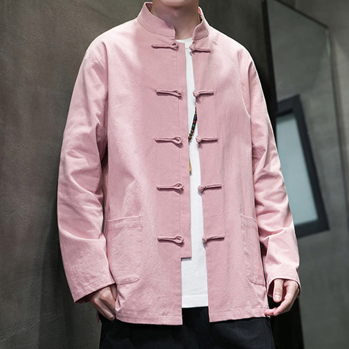 Buddha Stones Simple Frog-Button Chinese Tang Suit Cotton Men Jacket Shirt With Pockets - image 31