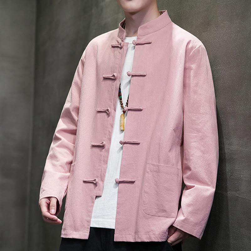 Buddha Stones Simple Frog-Button Chinese Tang Suit Cotton Men Jacket Shirt With Pockets - image 35