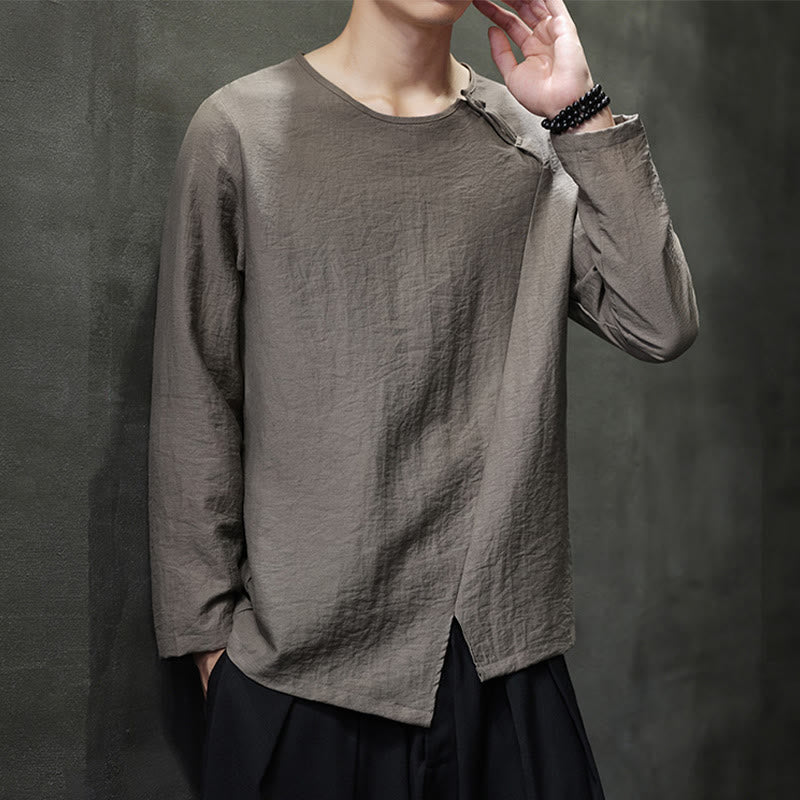 Buddha Stones Fall Solid Round Neck Long Sleeve T-Shirt Cotton Men Clothing - DarkKhaki - US/UK/AU46,EU56 (5XL) - image 31